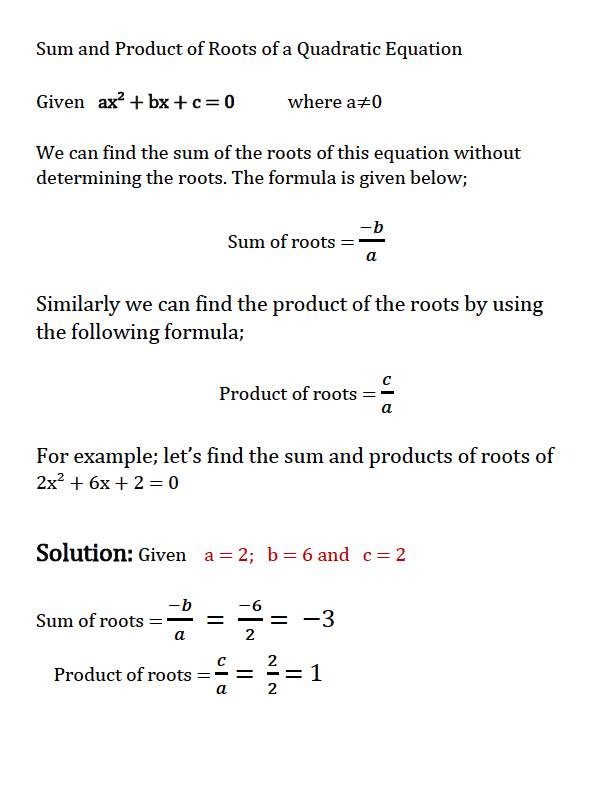 Sum & Product of Quadratic Equation