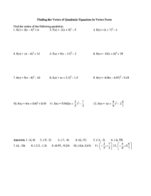 Quadratic Equation Worksheet